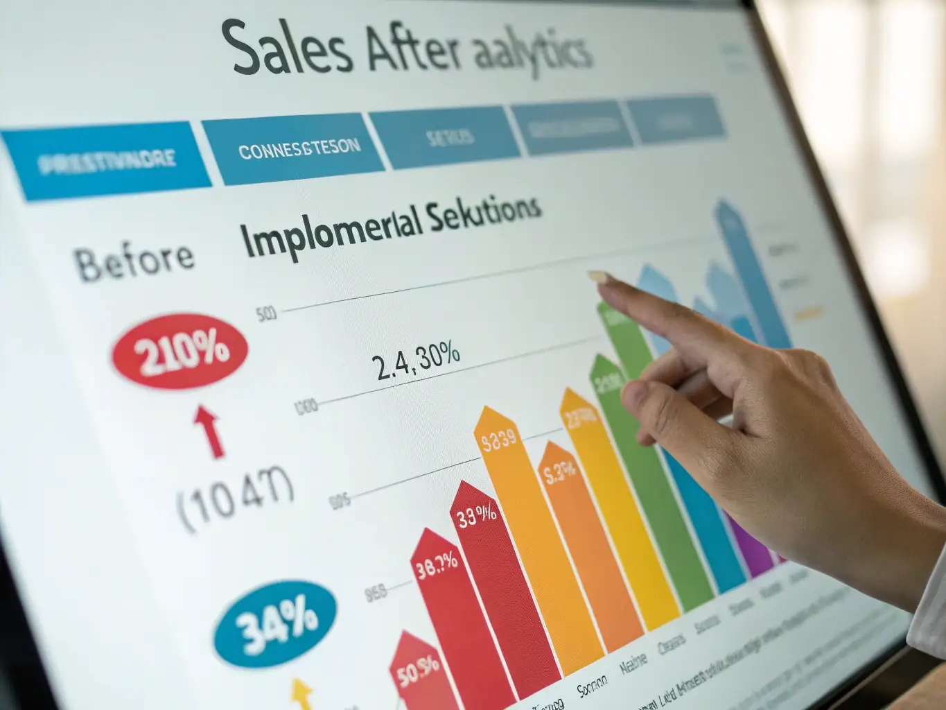 A visually appealing graph showcasing improved sales performance and customer satisfaction metrics after implementing CRMBoosts, demonstrating the positive impact on business growth.